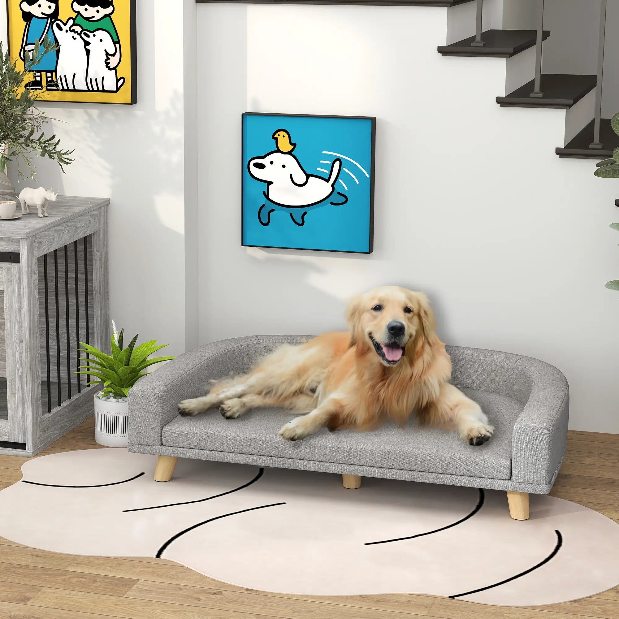 Large Dog Sofa with Washable Cover, Anti-Slip Pads, Grey Dog Sofas at Gallery Canada