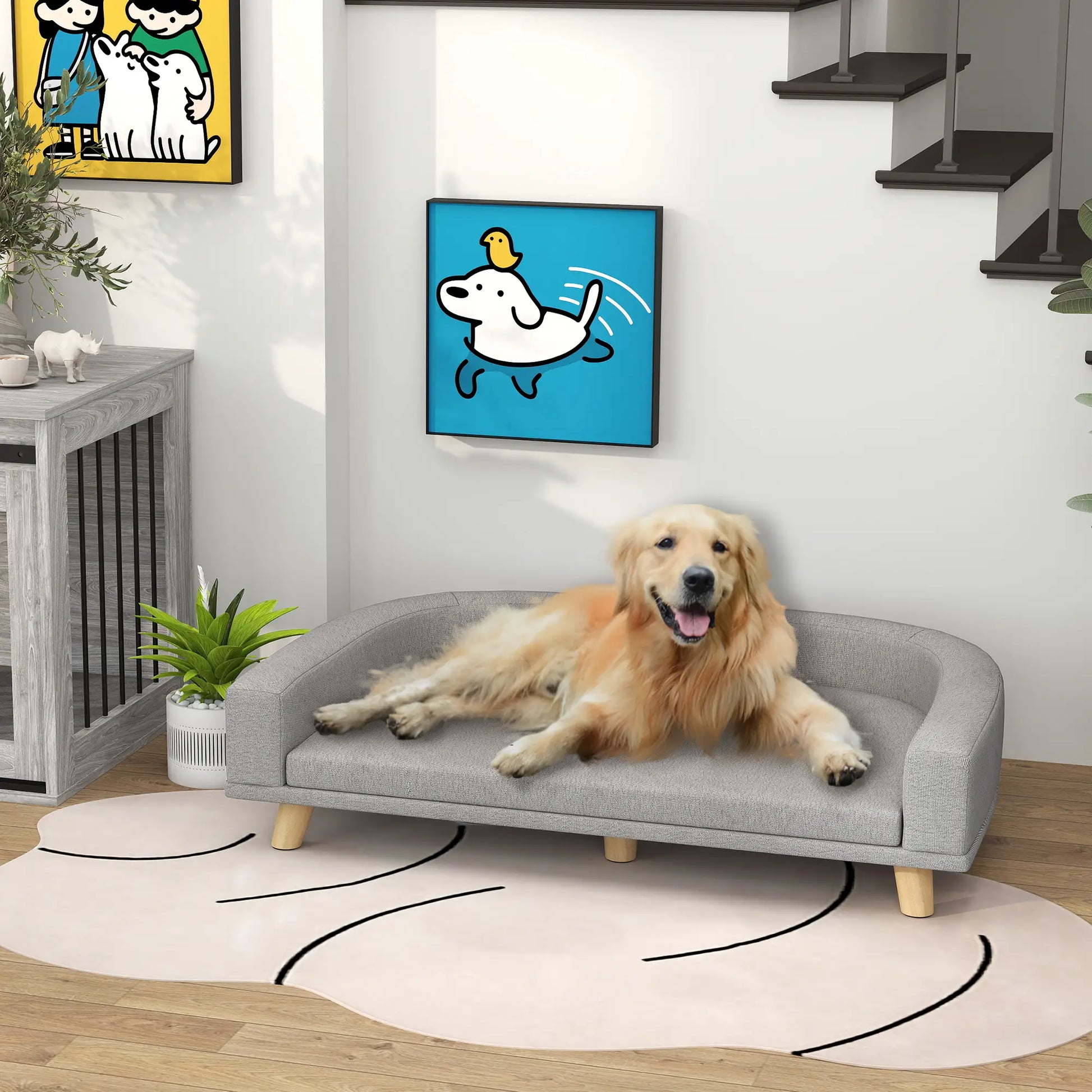 Large Dog Sofa with Washable Cover, Anti-Slip Pads, Grey Dog Sofas at Gallery Canada