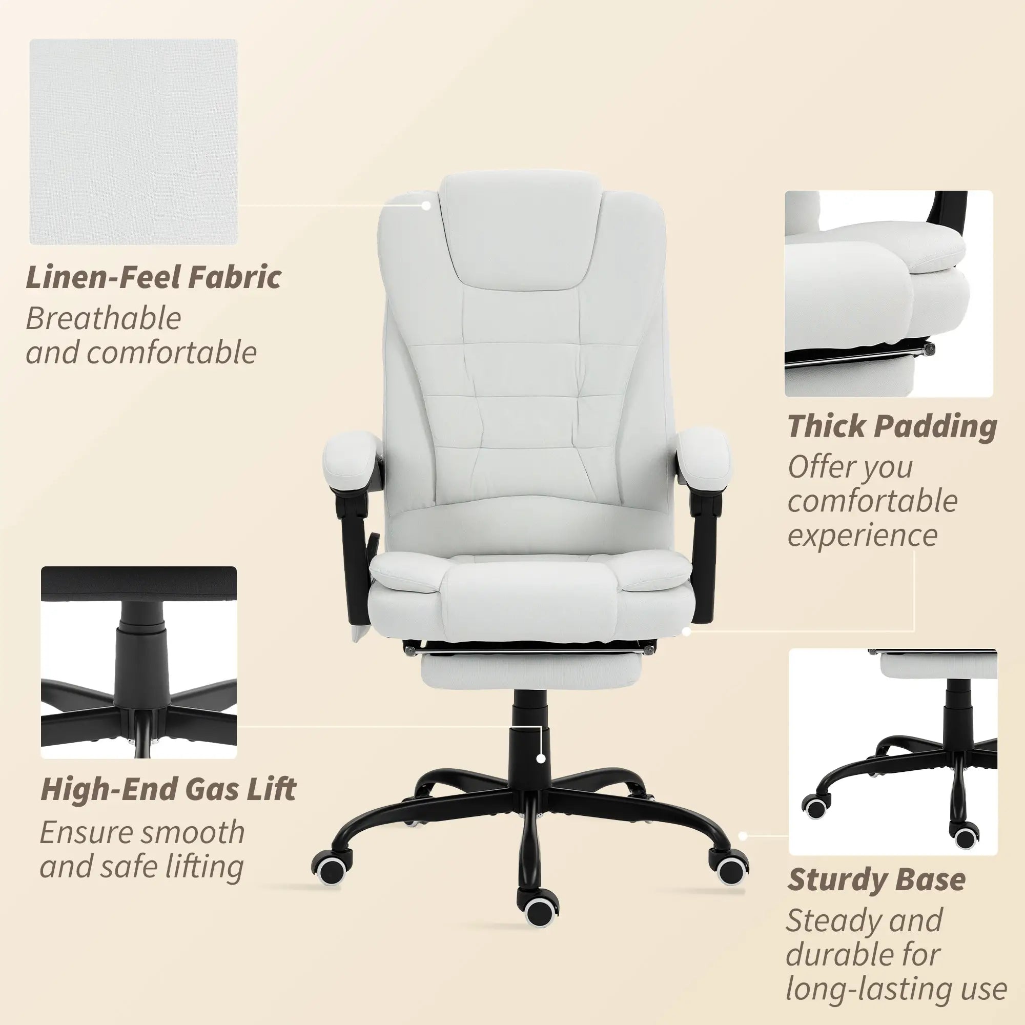 7-Point Vibrating Massage Chair, Reclining Office Chair with Footrest, Reclining Back, Adjustable Height, White Massage Chairs at Gallery Canada