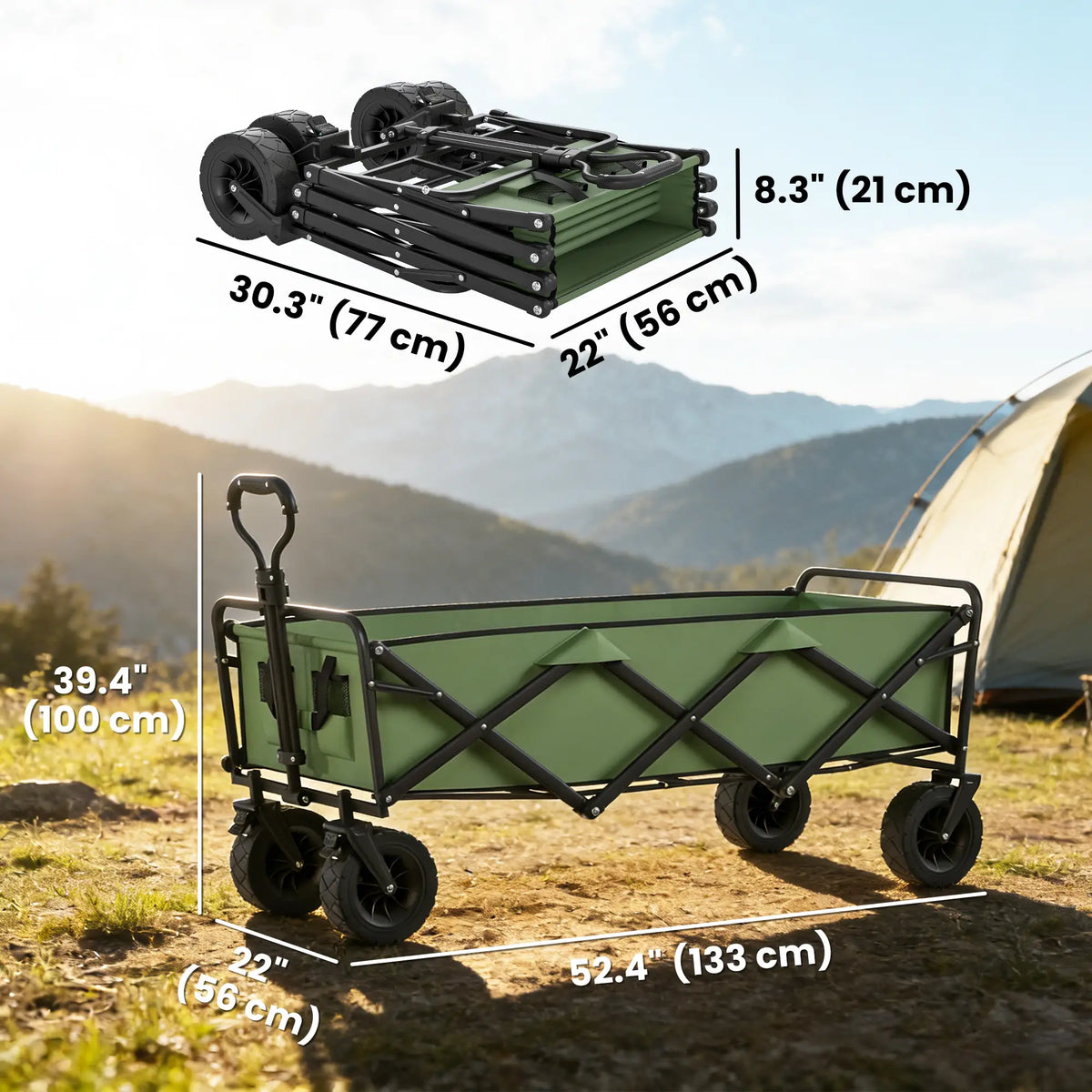 130L Folding Garden Cart, Heavy-Duty Collapsible Wagon With Wheels And Brakes, Green Folding Garden Carts at Gallery Canada