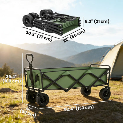 130L Folding Garden Cart, Heavy-Duty Collapsible Wagon With Wheels And Brakes, Green Folding Garden Carts at Gallery Canada