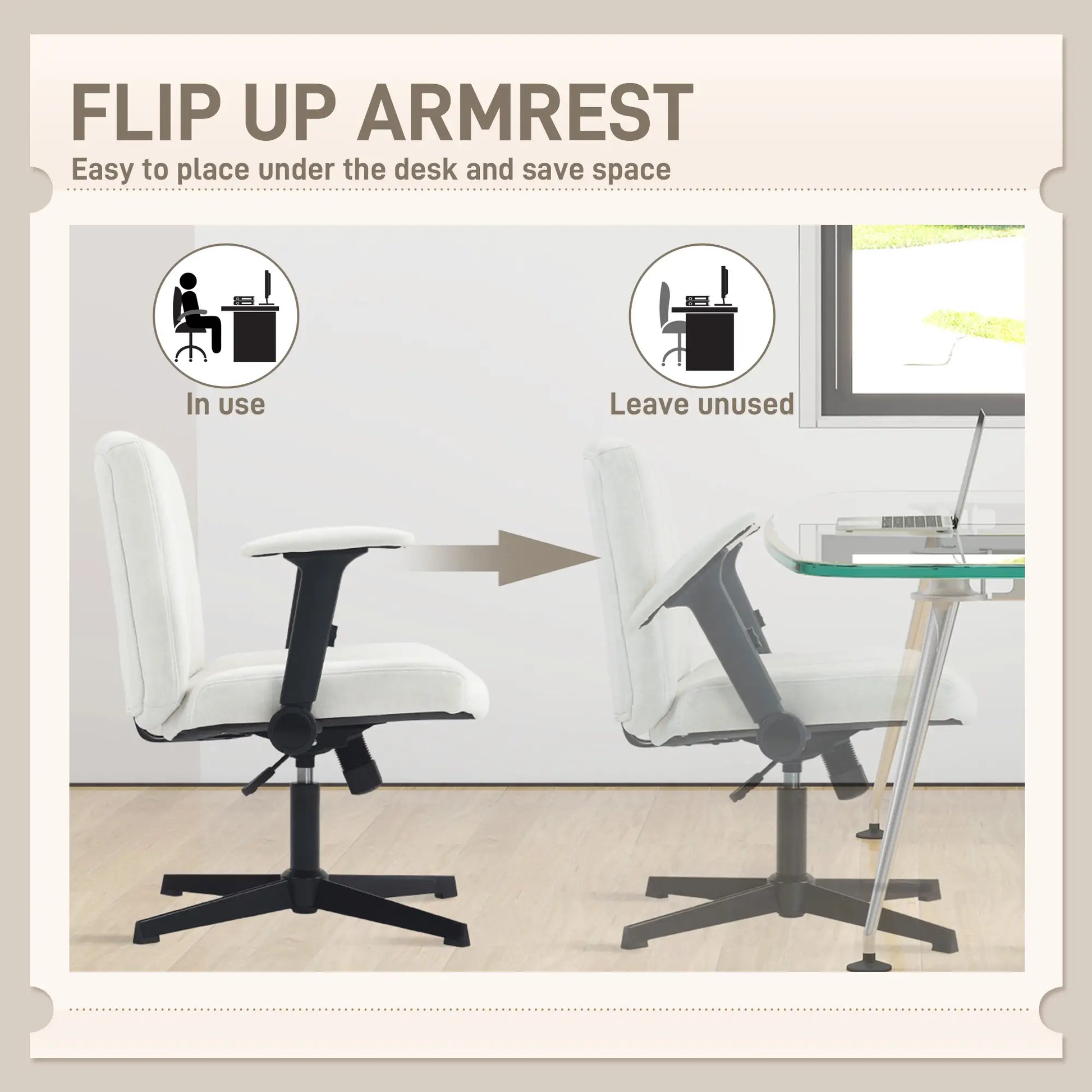 Criss Cross Chair, Flip-Up Armrests, Adjustable Height, Tilting, No Wheels, Beige Task Chairs at Gallery Canada