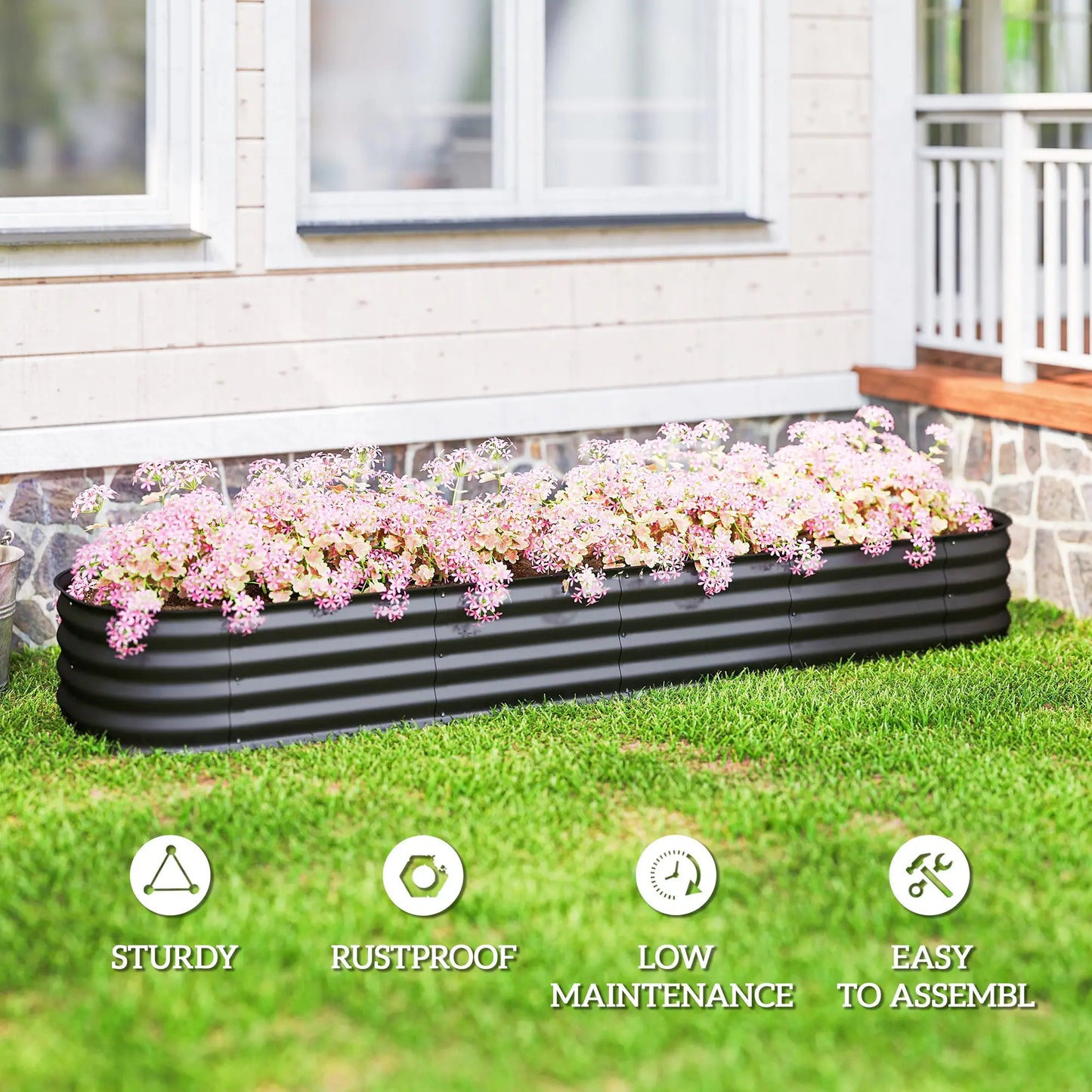 7.9 x 2 x 1ft Galvanized Raised Garden Bed Kit, Metal Planter Box, Black