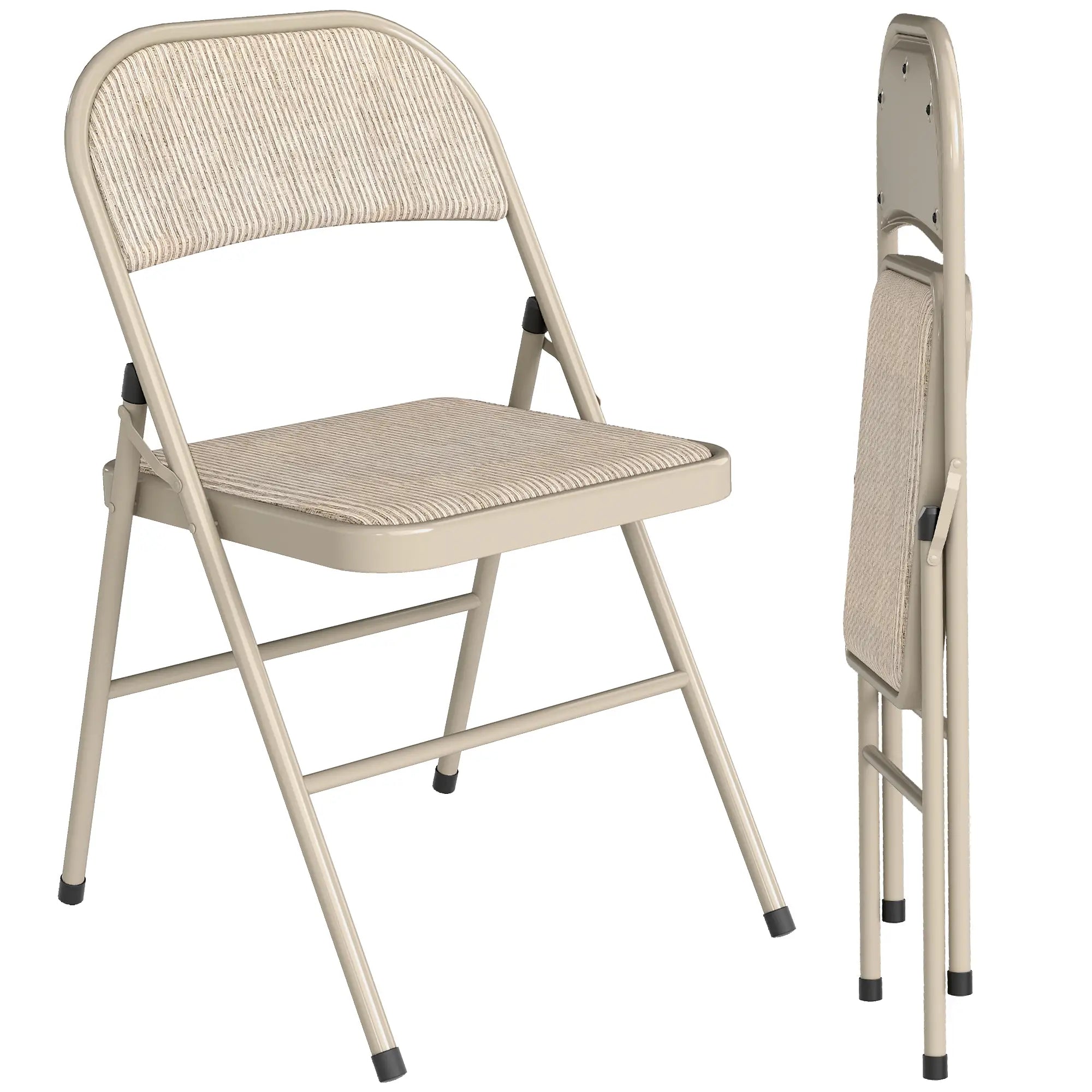 Metal Foldable Chairs, Linen Fabric Padded, Cushion Seat, Open Back, Beige Dining Chairs at Gallery Canada