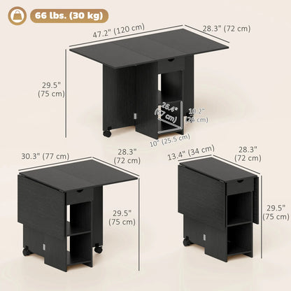 Folding Drop Leaf Kitchen Table with Drawer and Shelves, Black Dining Tables at Gallery Canada