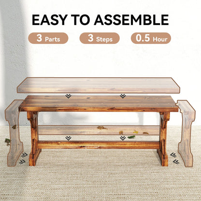 Rustic Wooden Bench, Backless Garden Patio Loveseat, Carbonized Outdoor Benches at Gallery Canada