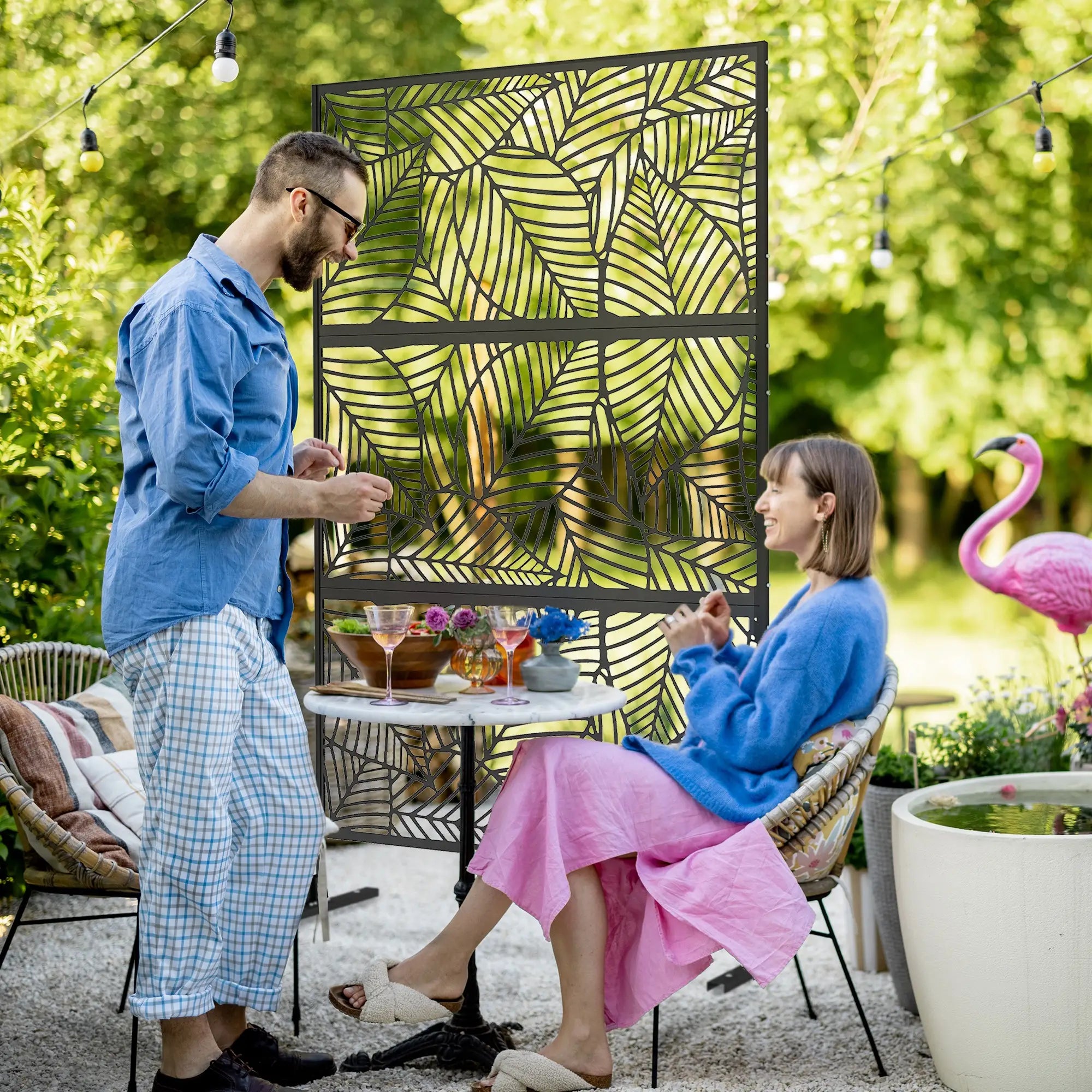 6.5FT Metal Privacy Screen, Large Leaf Style, Black Side Awnings at Gallery Canada