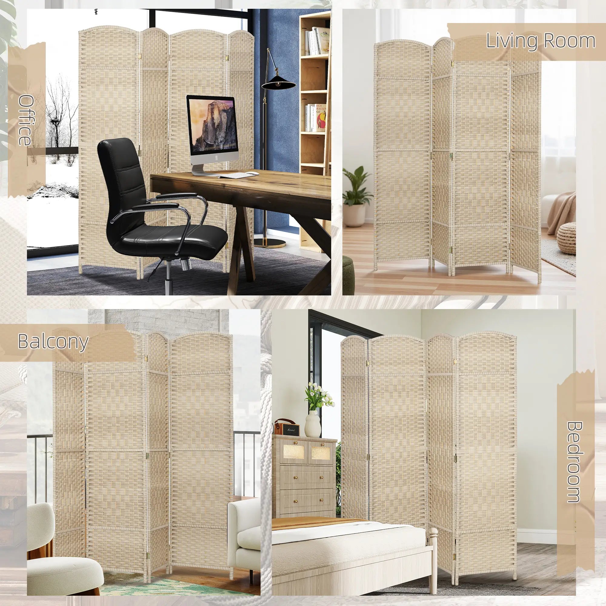 6 Ft Tall Folding Room Divider, 4 Panel Privacy Screen, Light Oak Room Dividers at Gallery Canada