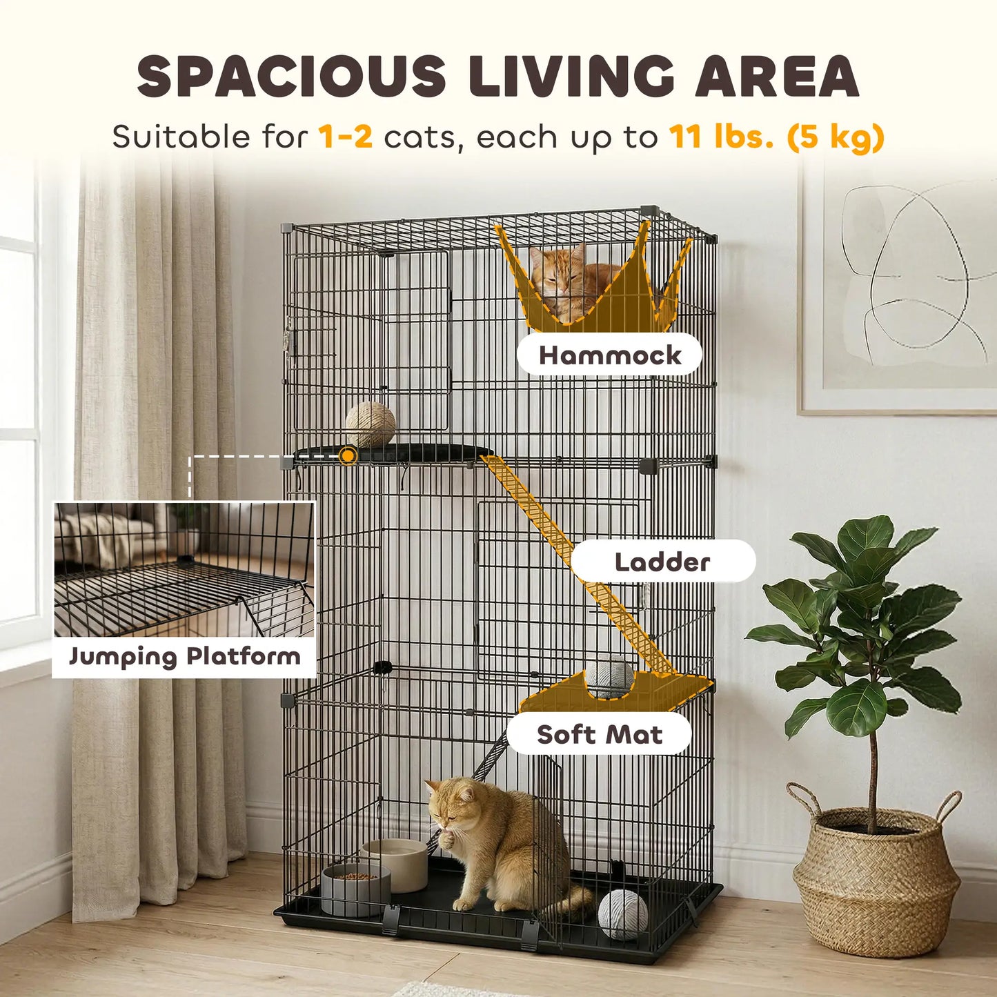 3-Tier Cat Cage Indoor, Detachable Metal Wire Kennel withwith Hammock, Platform, Tray and Cushion for 1-2 Kittens Cat Houses at Gallery Canada