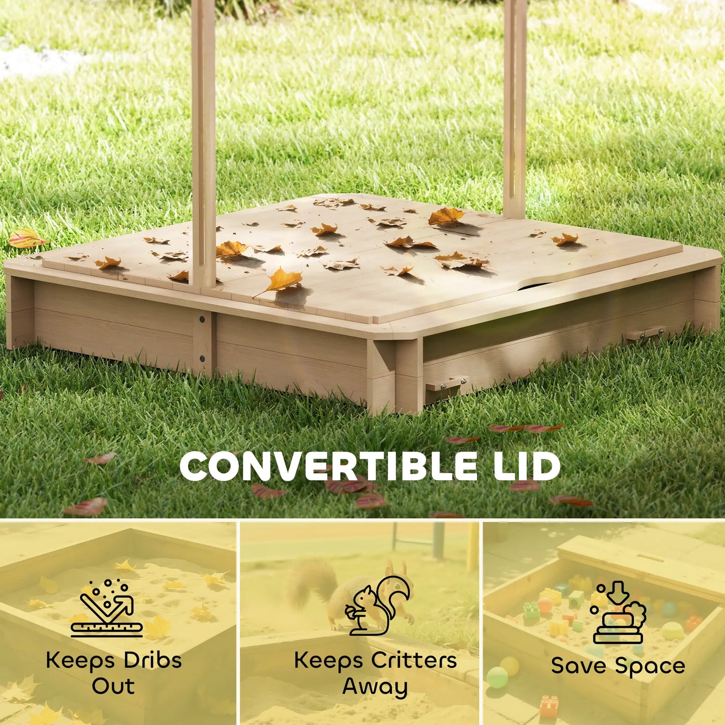 Kids Wooden Sandbox, Outdoor Playset, Adjustable Canopy, Convertible Bench, 3-7 Years Sandboxes & Accessories at Gallery Canada