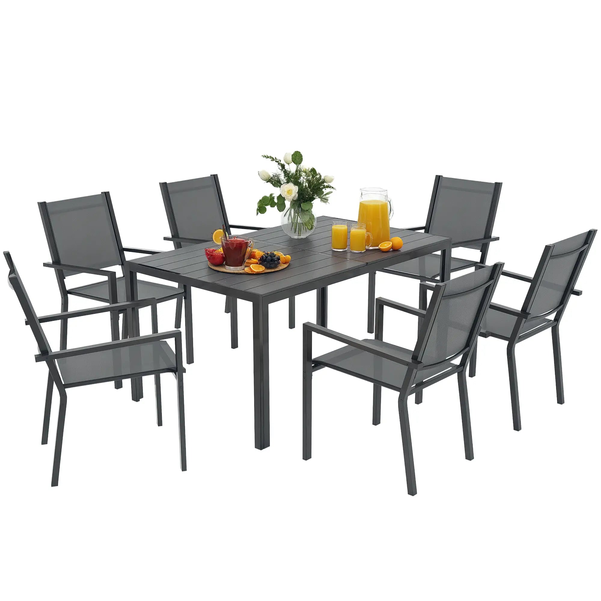 7-Piece Outdoor Dining Set, 6 Stackable Chairs, Rectangle Table, WPC Top Outdoor Dining Sets at Gallery Canada