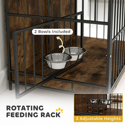 Dog Crate Furniture With Rotating Feeding Station, Rustic Brown Dog Cages & Crates at Gallery Canada