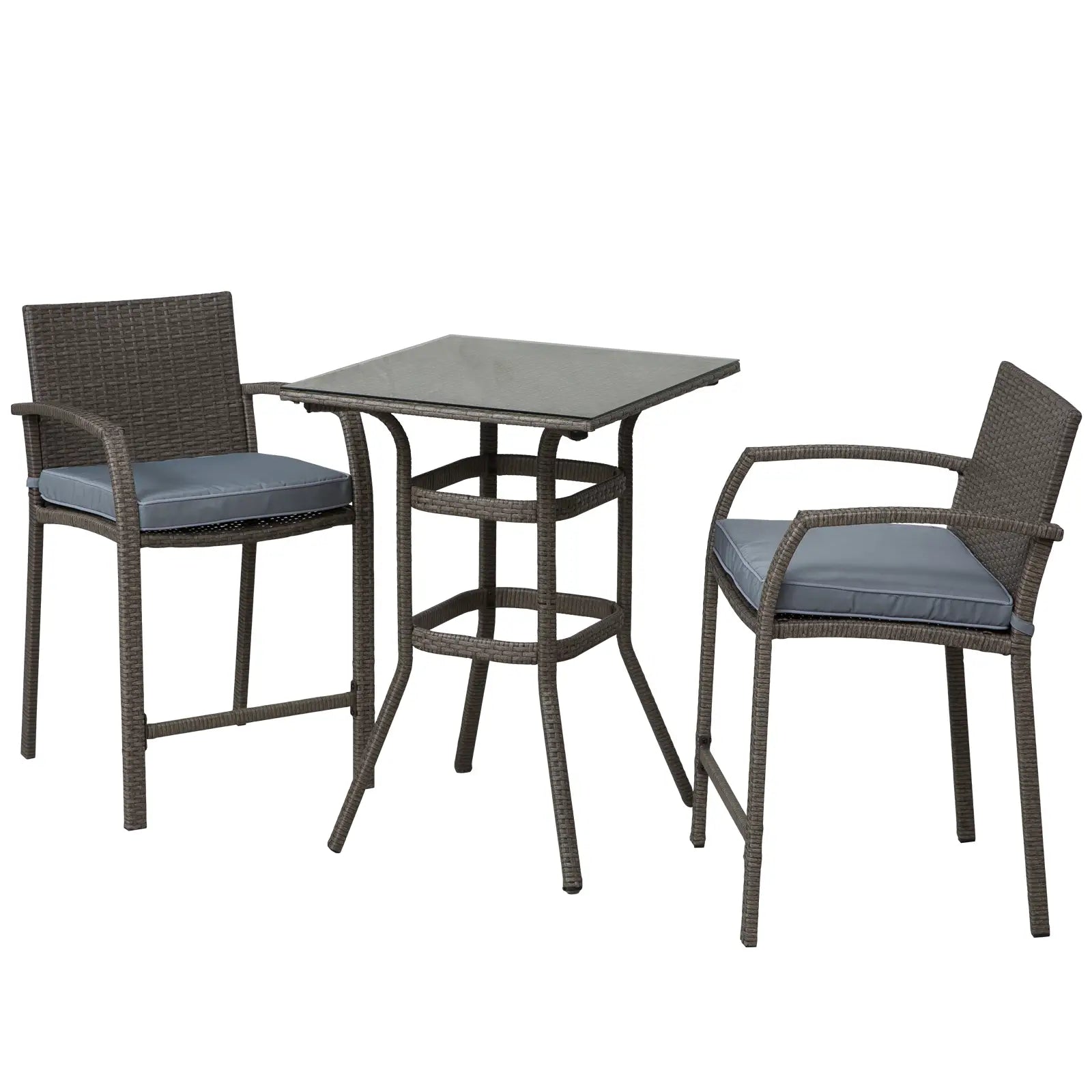 3-Piece Patio Bar Set, Wicker Bistro, PE Rattan Table and Stools, Grey Bistro Sets at Gallery Canada