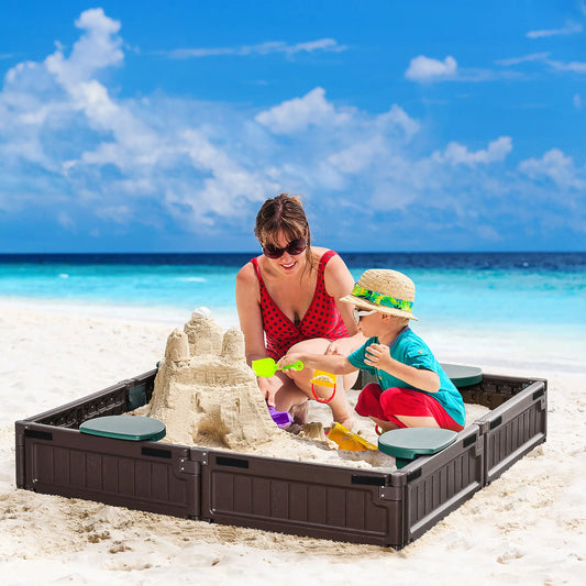 Kids Outdoor Sandbox with Canopy, Bottom Fabric Liner, Brown Sandboxes & Accessories Dark Green Seat, brown panel at Gallery Canada