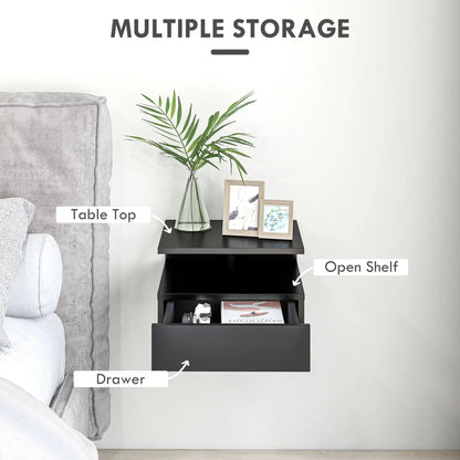 Floating Nightstand Set of 2, Wall Mounted with Drawer and Shelf, Black Bedside Tables at Gallery Canada
