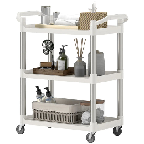 3-Tier Utility Cart, Rolling Storage Trolley, 3 Shelves, Silver White