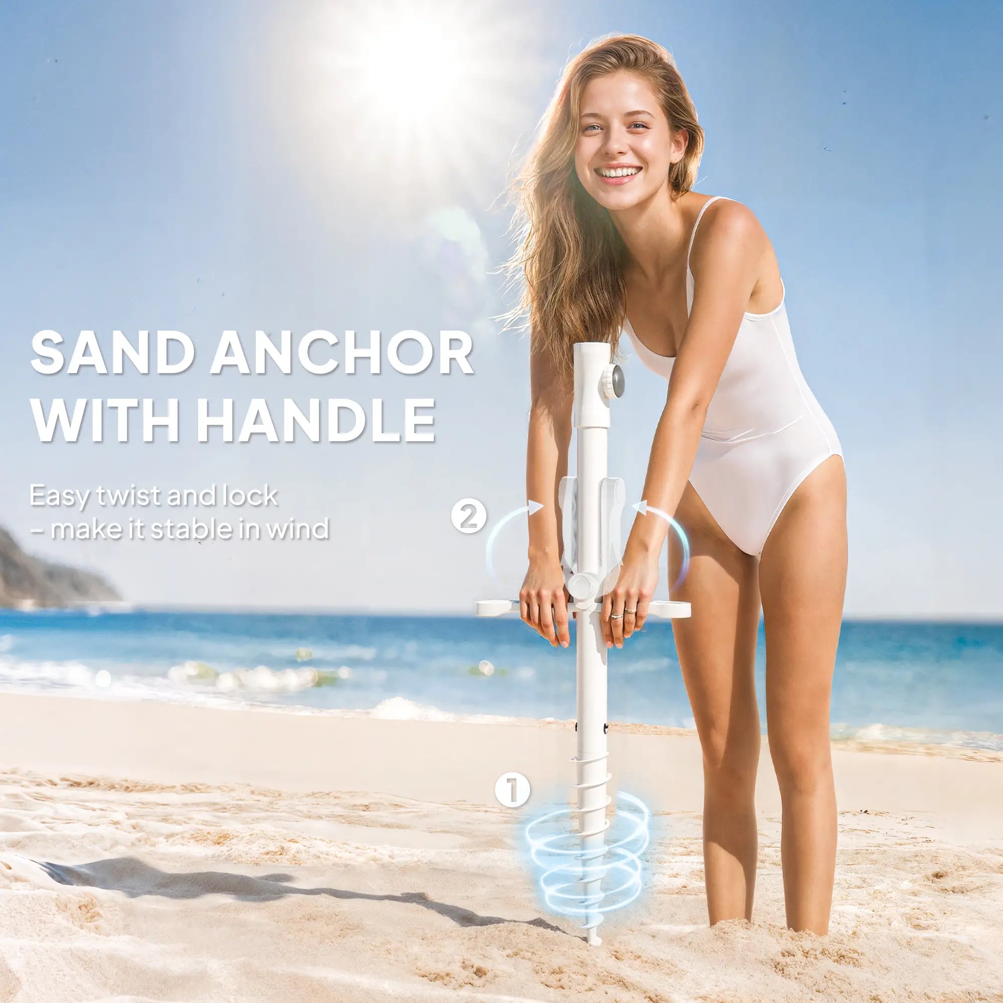 6 ft Portable Beach Umbrella, Sand Anchor, Carry Bag, Adjustable, UPF50+, Grey Beach Umbrellas at Gallery Canada