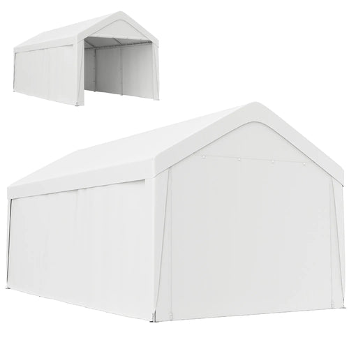 10 x 20 ft Portable Garage, 2 Roll-Up Doors, Removable Sidewalls, White