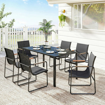 7 Piece Outdoor Dining Set, Glass Patio Table And Chairs, Black Outdoor Dining Sets at Gallery Canada