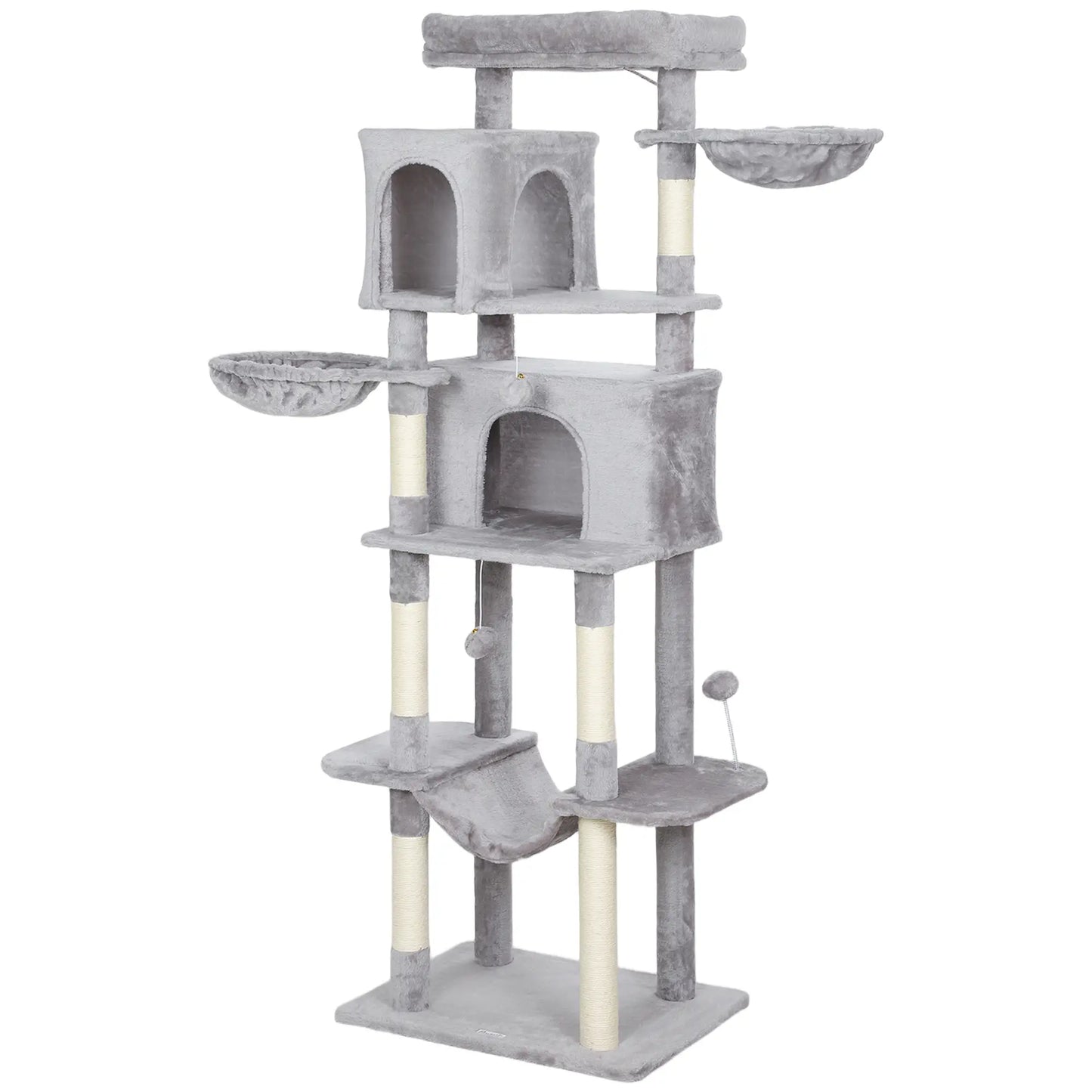 69" Cat Tree, Multi-Level Tower with 2 Condos, Plush Perch, Sisal Posts, Light Grey Cat Towers Light Grey, White at Gallery Canada