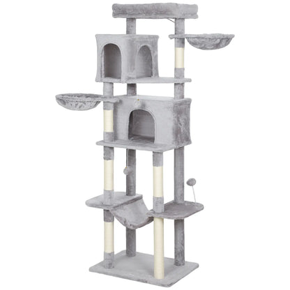 69" Cat Tree, Multi-Level Tower with 2 Condos, Plush Perch, Sisal Posts, Light Grey Cat Towers Light Grey, White at Gallery Canada