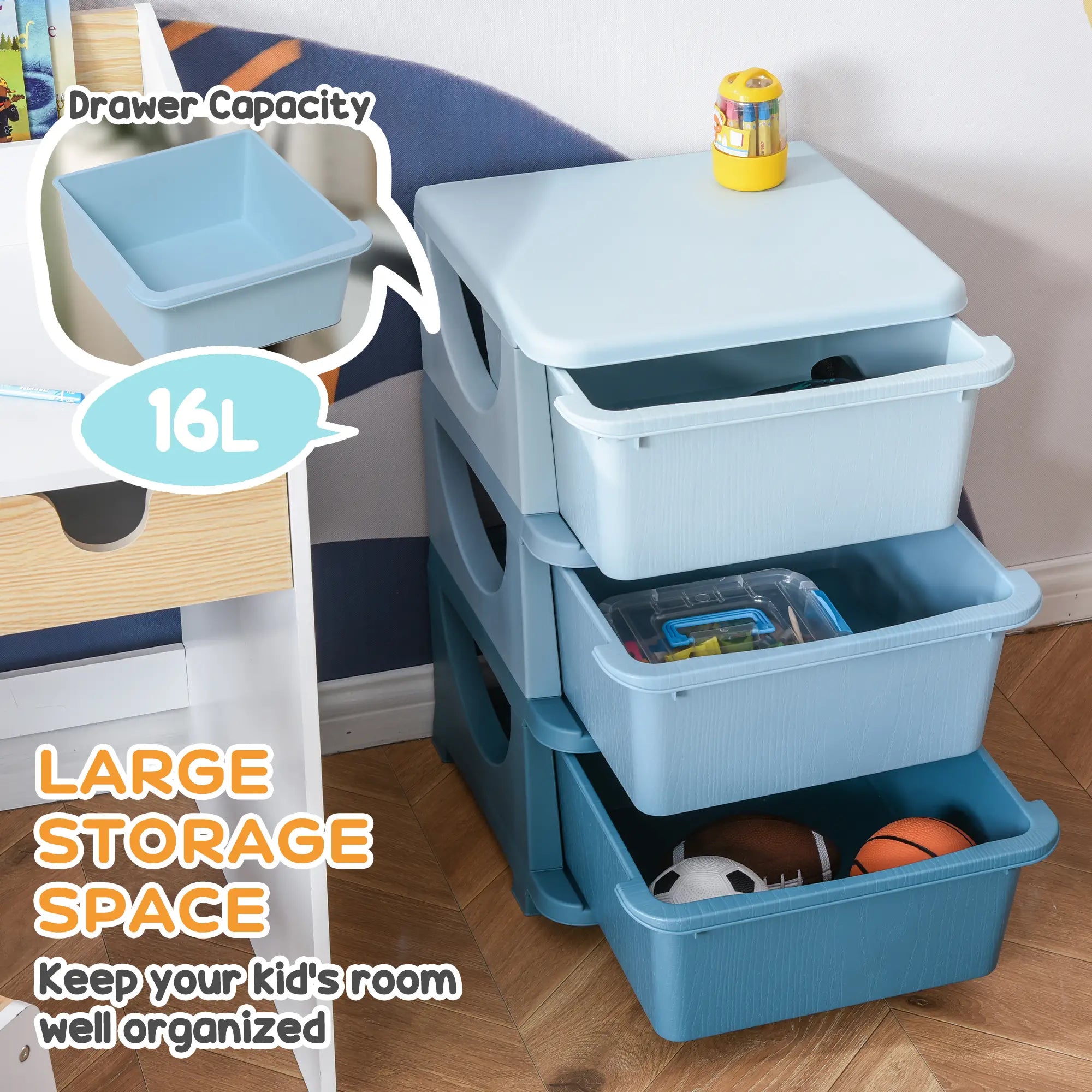 3 Tier Toy Organizer, 3 Plastic Drawers, Blue Baby & Kids Storage at Gallery Canada