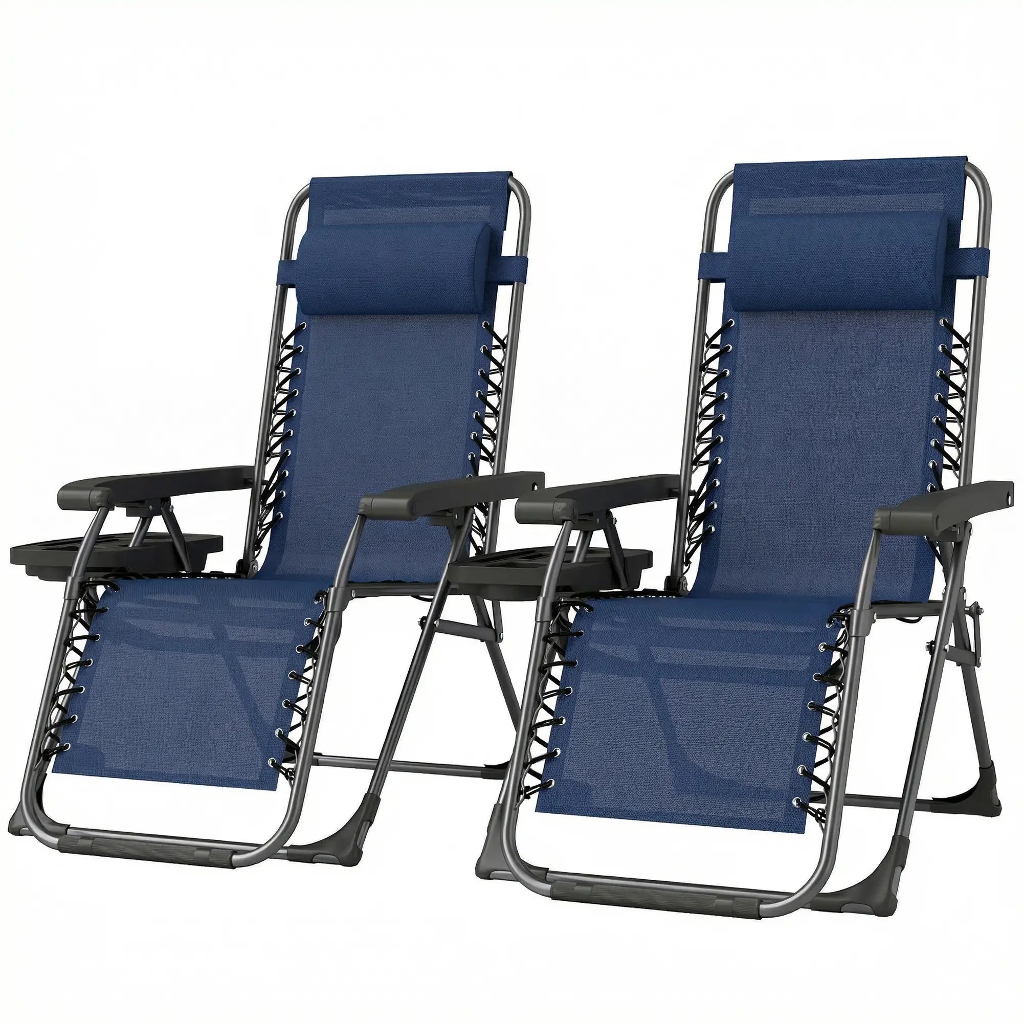Zero Gravity Chair Set Of 2, Folding Reclining Outdoor Lounge Chair, Dark Blue Lounger Chairs Dark Blue at Gallery Canada