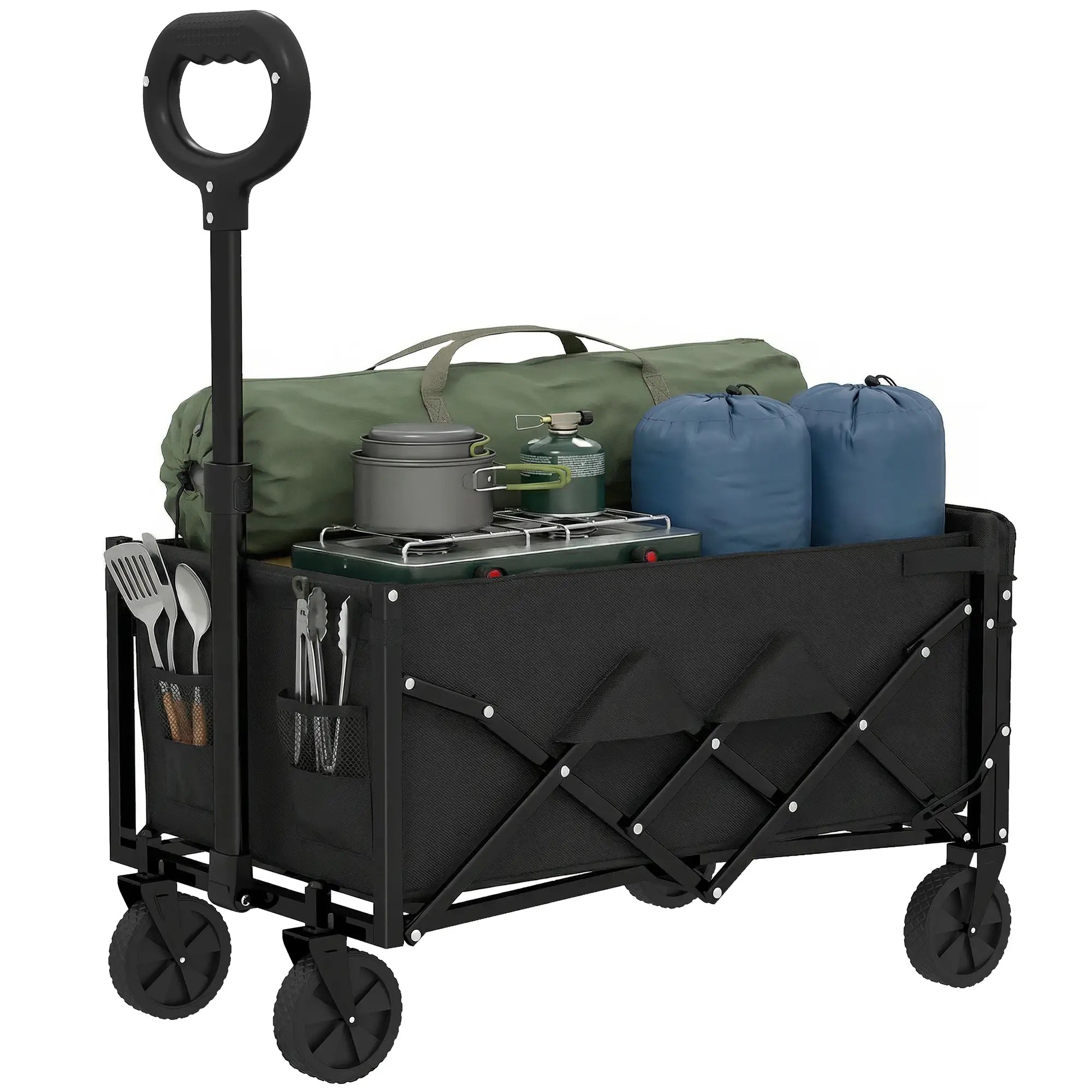80L Folding Wagon Cart, Heavy-Duty Collapsible, Black Folding Garden Carts Black at Gallery Canada
