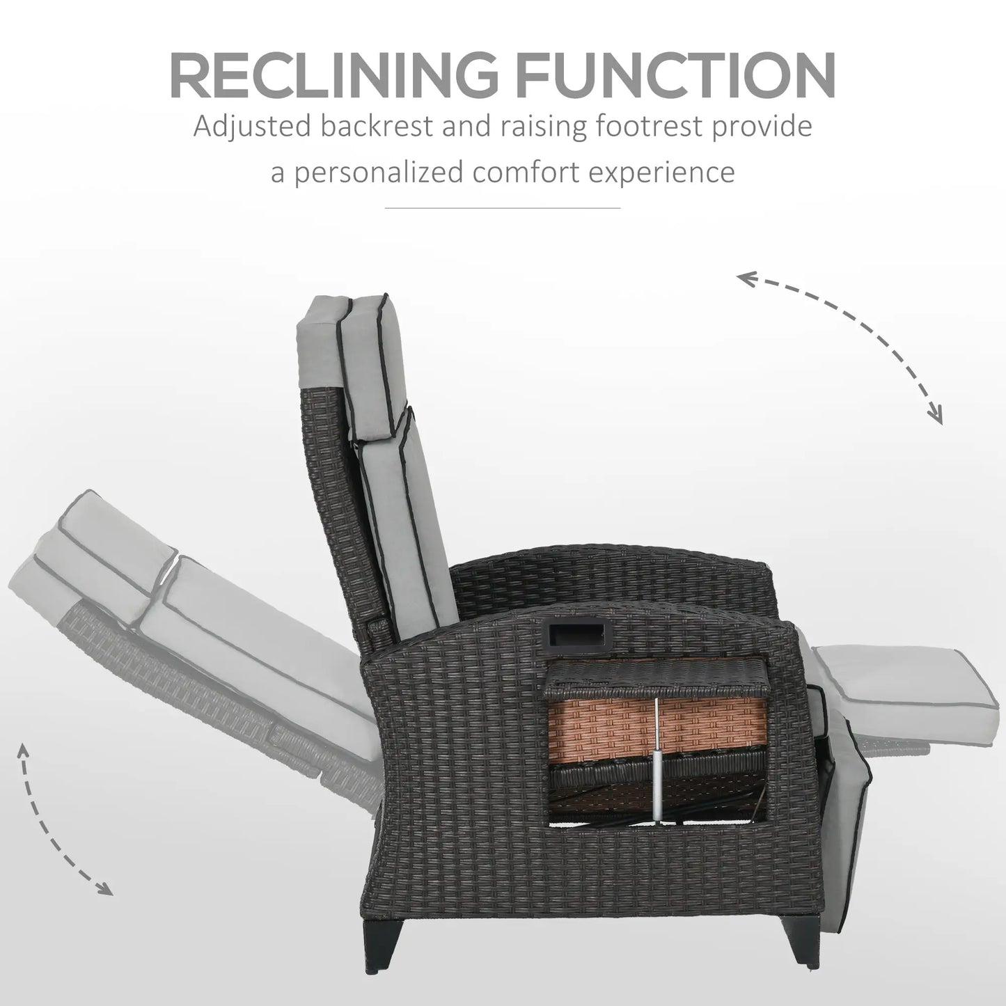Outdoor Recliner Chair, Adjustable Backrest, Cushion, Side Tray, Light Grey Chaise Loungers at Gallery Canada
