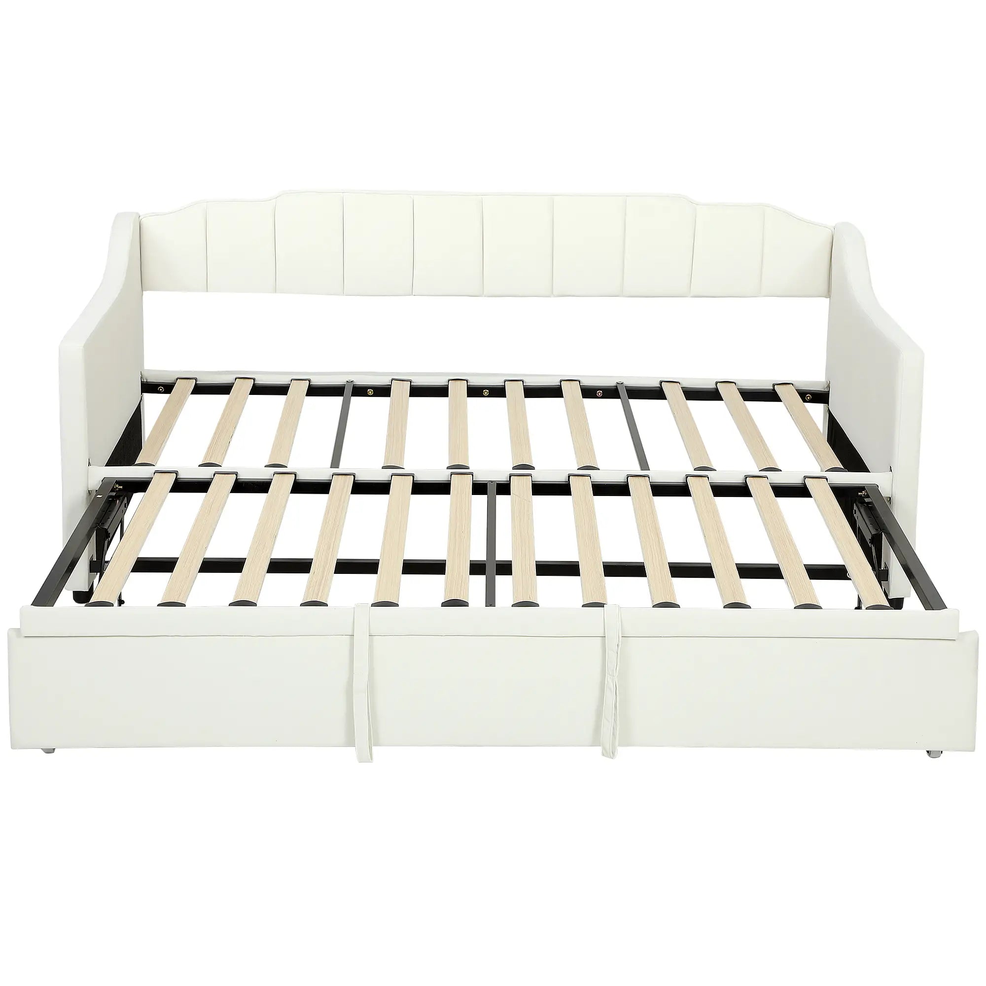 Upholstered Twin Trundle Bed, Extendable Twin To King, Cream White Bed Frames at Gallery Canada