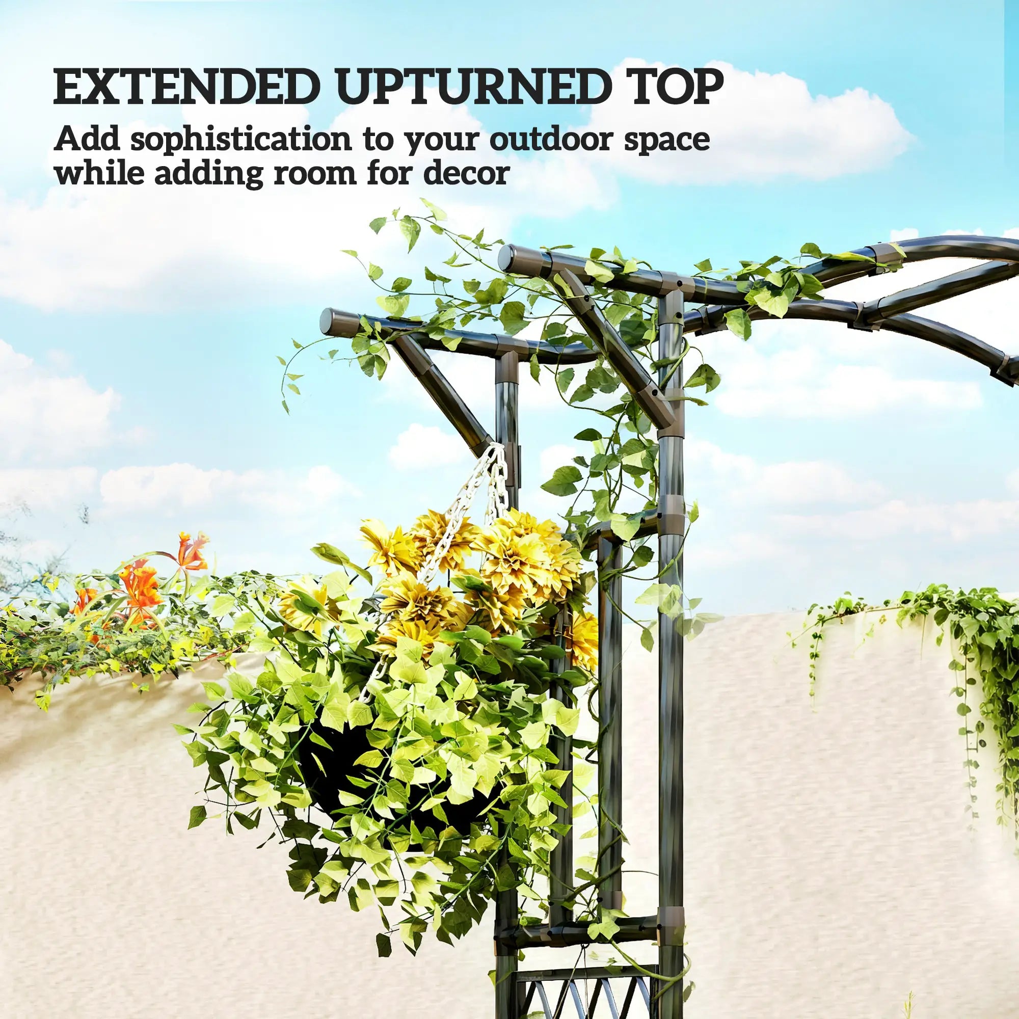 Garden Arch Trellis Arbor With Extended Top, 66.9