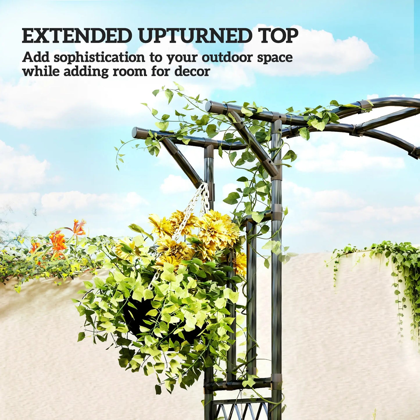 Garden Arch Trellis Arbor With Extended Top, 66.9" x 15.7" x 90.6", Black Garden Arches at Gallery Canada