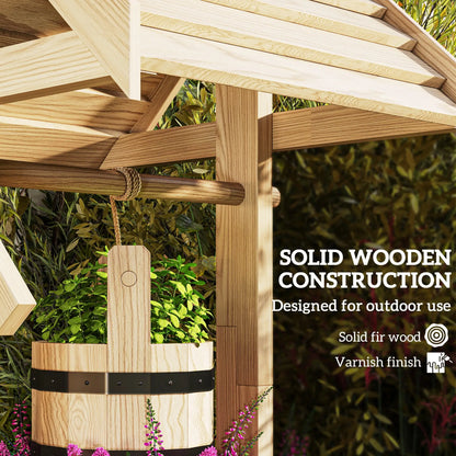 Wood Wishing Well Planter With Hanging Bucket, Natural Water Fountains at Gallery Canada