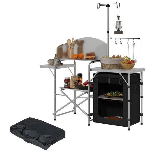 Camping Kitchen Table, Aluminum Folding with Storage, Silver Picnic Tables & Camping Chairs Silver at Gallery Canada