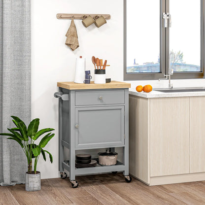 Kitchen Cart on Wheels, Wood Top, Towel Rack, Drawer, Shelf, Grey Kitchen Islands & Kitchen Carts at Gallery Canada