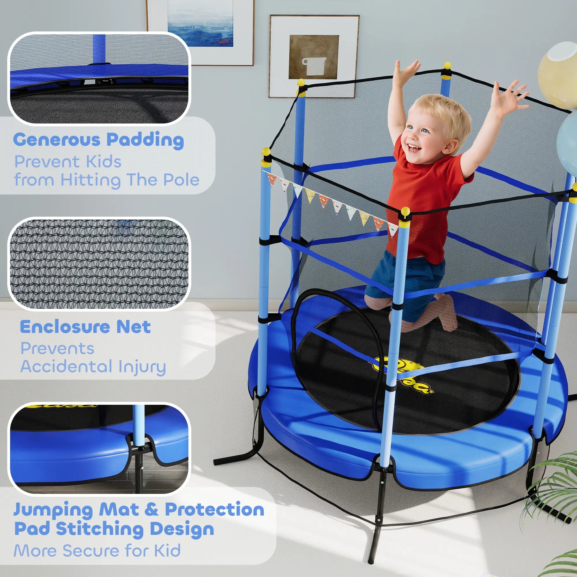 Kids Trampoline with Safety Net, 3-10 Years Old, Blue Trampolines at Gallery Canada
