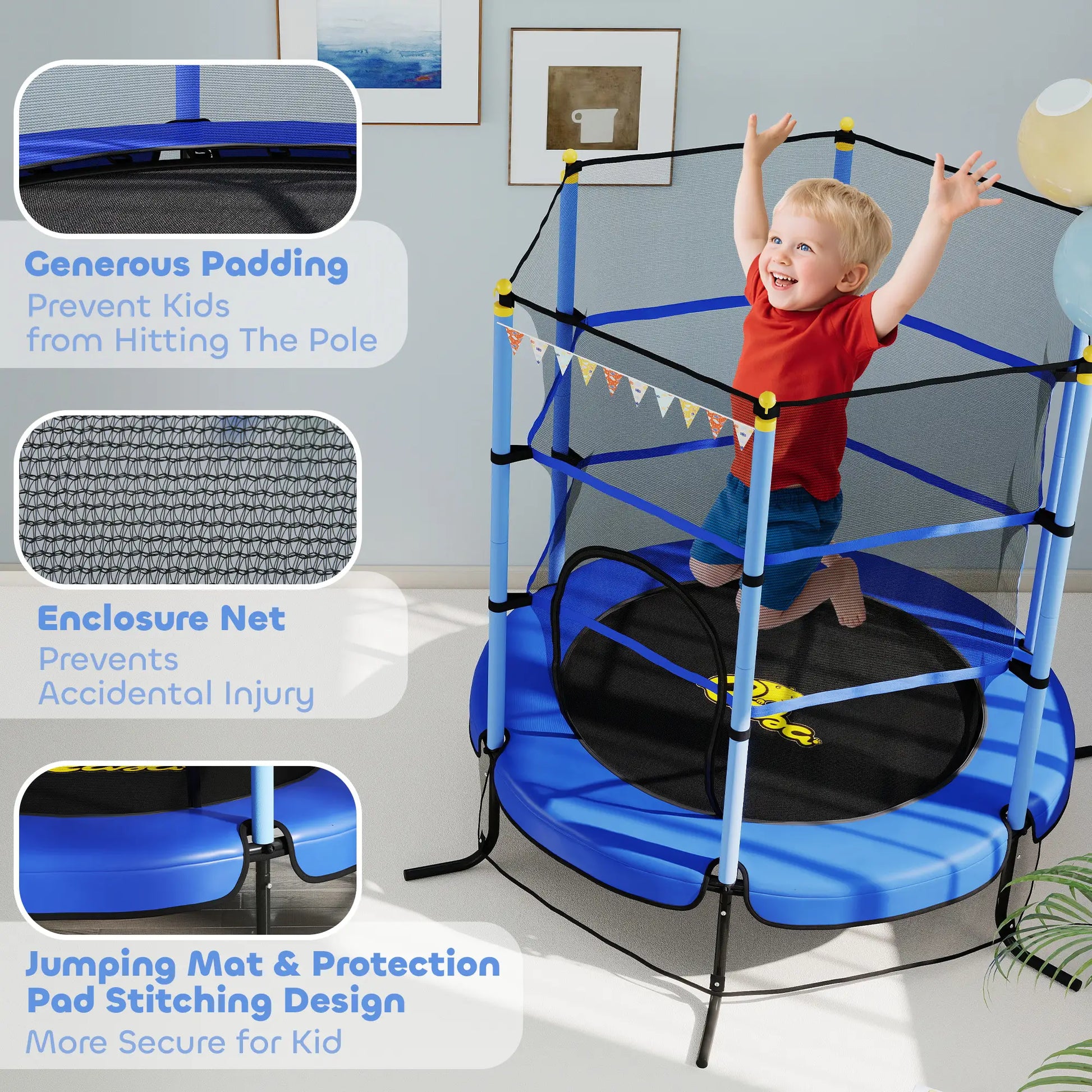 Kids Trampoline with Safety Net, 3-10 Years Old, Blue Trampolines at Gallery Canada