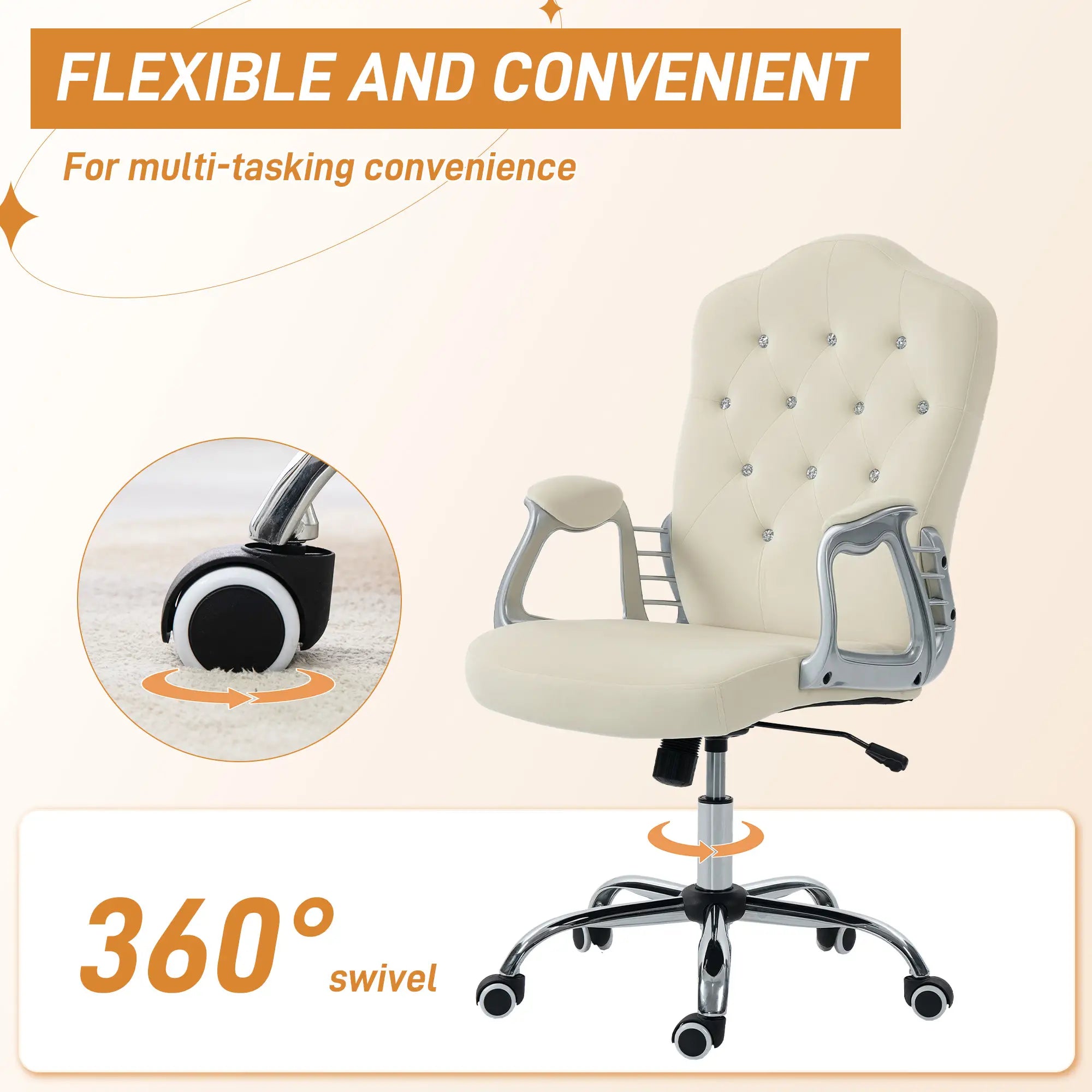 Velvet Office Chair, Swivel Wheels, Adjustable Height, Tilt Function, Beige Task Chairs at Gallery Canada