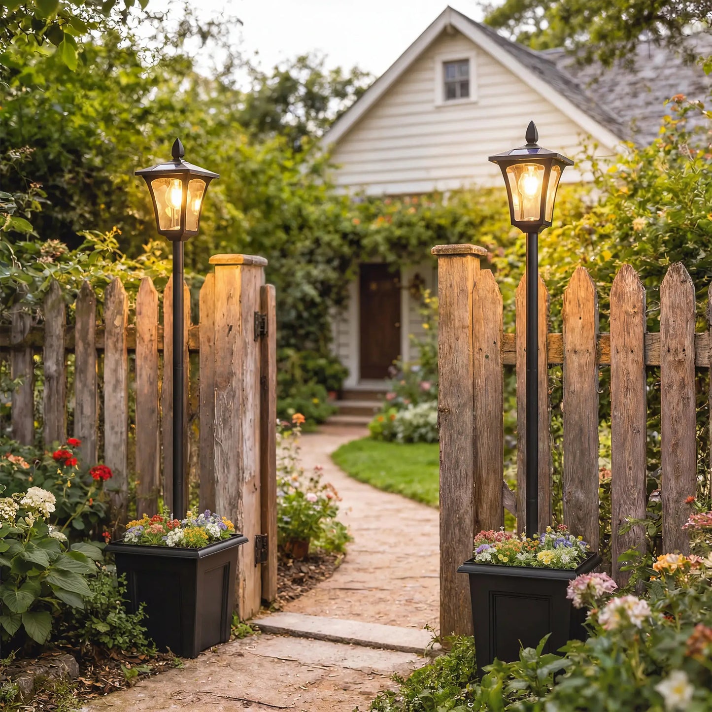63" Solar Lamp Post Lights 2 Pack, Waterproof LED, Black Solar Post Lamps at Gallery Canada