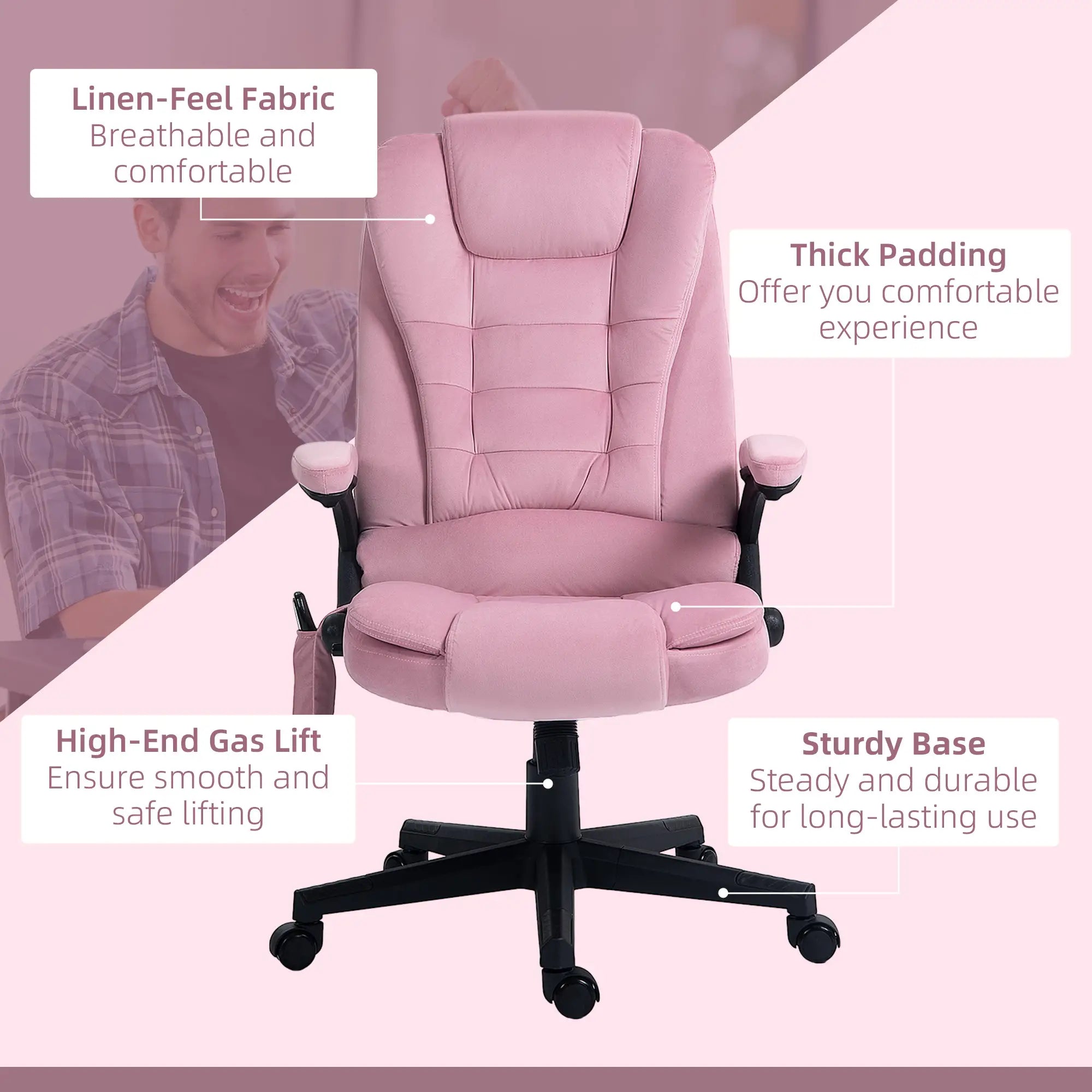 Reclining Massage Office Chair, High Back, Swivel Wheels, Pink Massage Chairs at Gallery Canada
