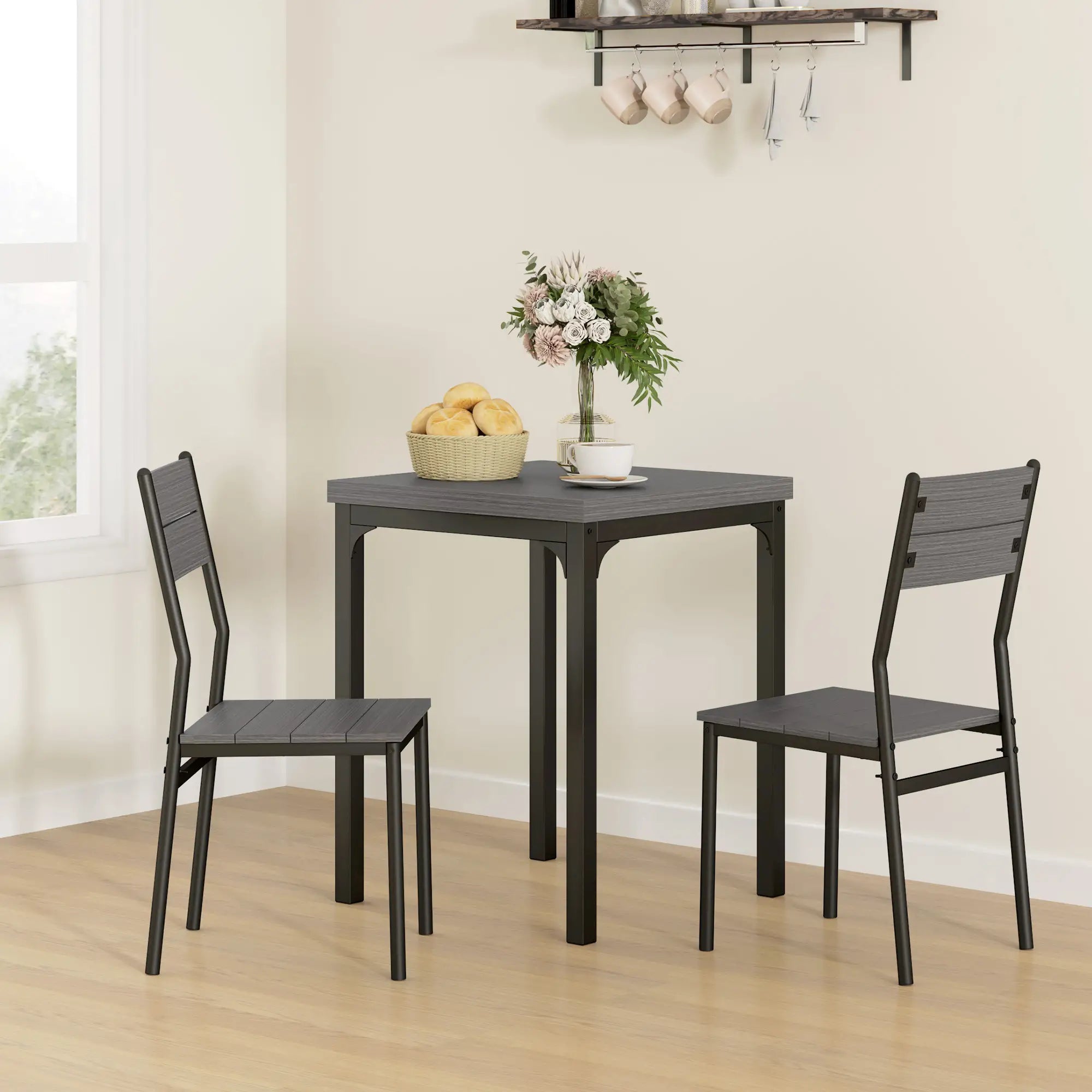 Dining Table Set for 2, 3 Piece, Metal Legs, Grey Dining Table Sets at Gallery Canada