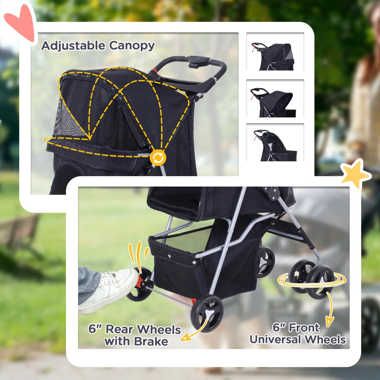 Dog Stroller, One-Click Folding, 4 Wheels, Storage Basket, XS/Small, Black Dog Bike Trailers & Strollers at Gallery Canada