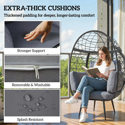 Rattan Egg Chair, Indoor Outdoor Lounger with Cushions, Cup Holder, Grey Patio Chairs at Gallery Canada