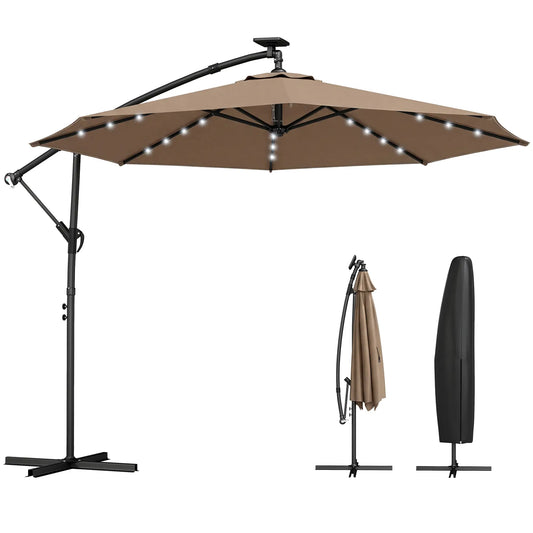 9.7 ft Parasol Cantilever, Lumière Solaire, Inclinaison, Manivelle, Kaki