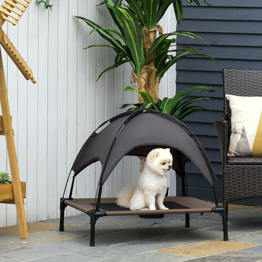Elevated Dog Bed with Canopy, Portable Raised Dog Cot for M Sized Dogs, Indoor &; Outdoor, 30" x 24" x 29", Coffee - Gallery Canada