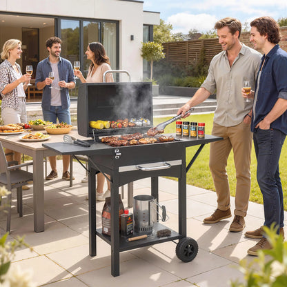 Charcoal Grill With Side Tables, Barbecue Smoker With Thermometer, 43.3"x18.3"x39.8", Black Charcoal BBQ Grils at Gallery Canada
