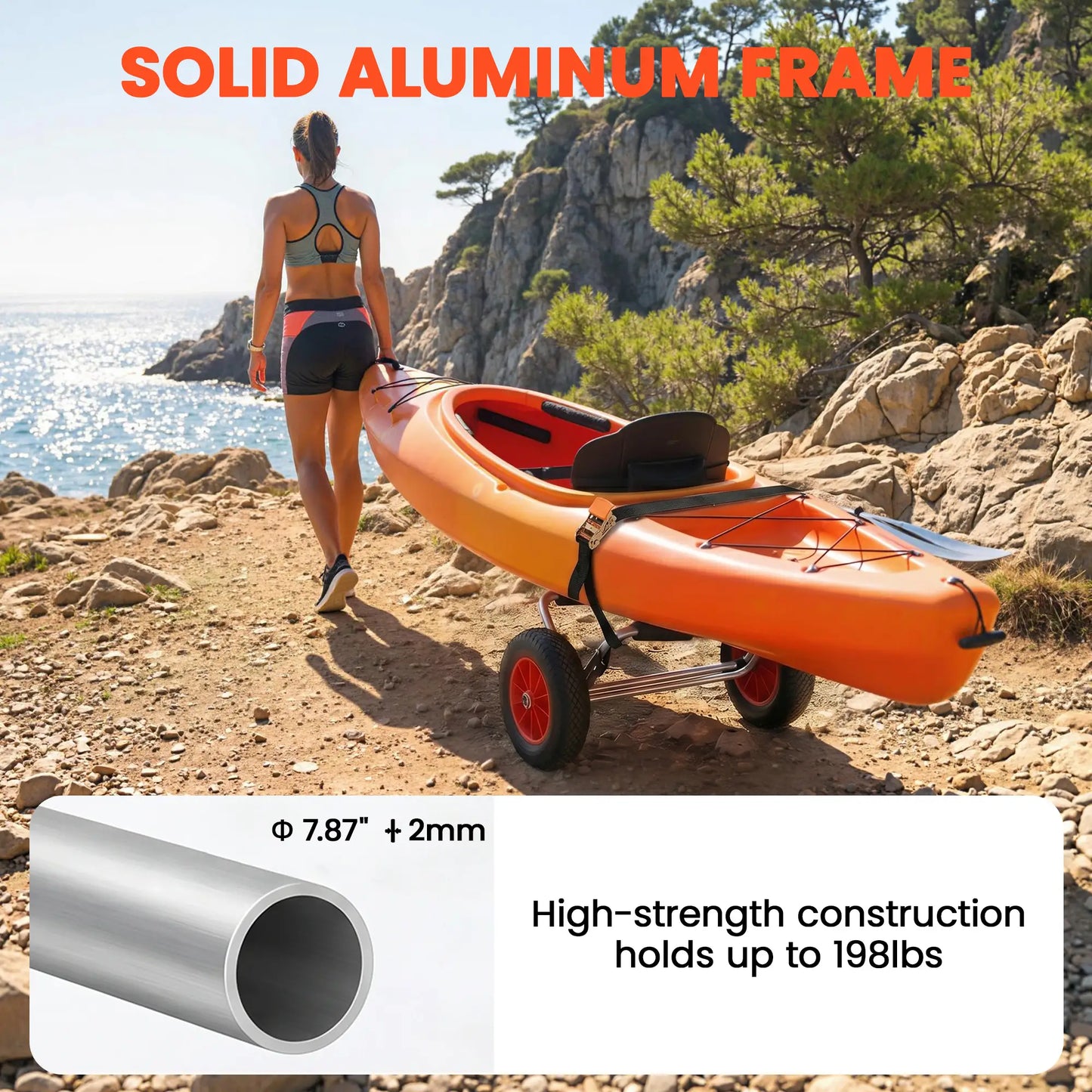 198LBS Kayak Cart, Foldable Canoe Dolly, Aluminum Frame, Silver Kayak Carts at Gallery Canada