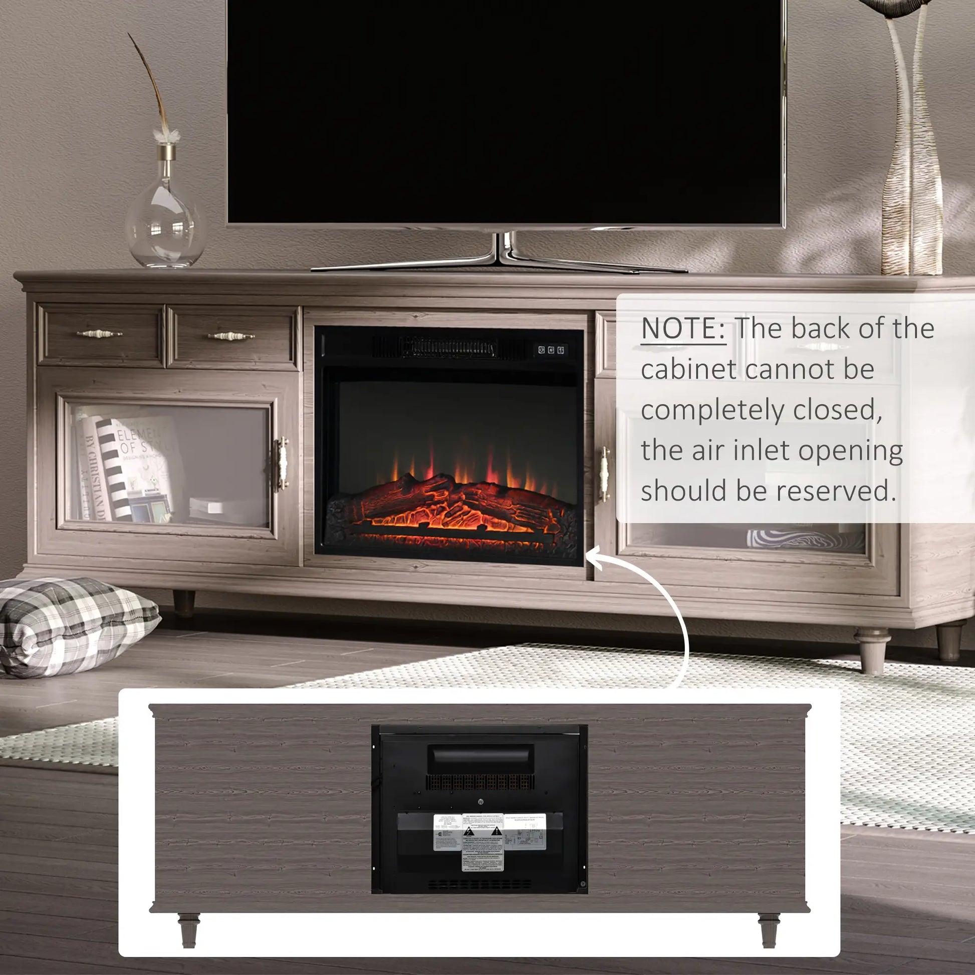 23" Electric Fireplace Insert, Realistic Log Flames, Adjustable Brightness, 1400W, Black Electric Fireplaces at Gallery Canada