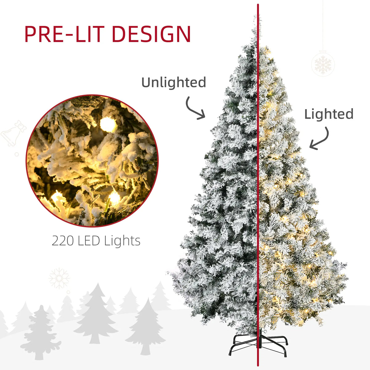 6ft Prelit Snow Flocked Christmas Tree, Metal Base, Warm White LED Pre Lit Christmas Trees at Gallery Canada