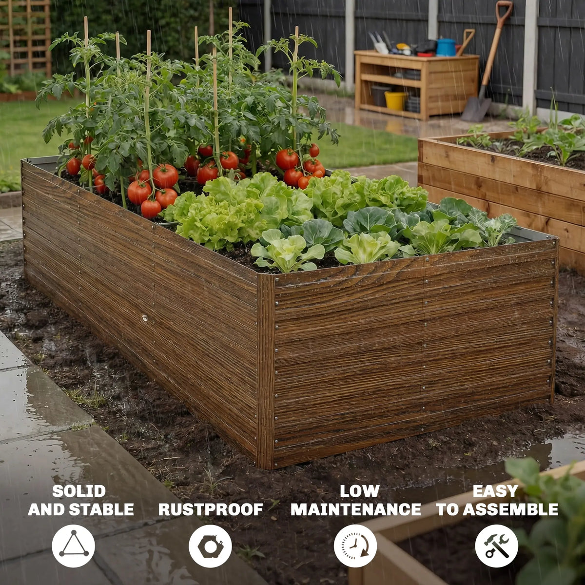 8' x 4' x 2' Raised Garden Bed, Galvanized Planter Box, Dark Brown Wood Effect, Dark Brown Galvanized Planter Boxes at Gallery Canada